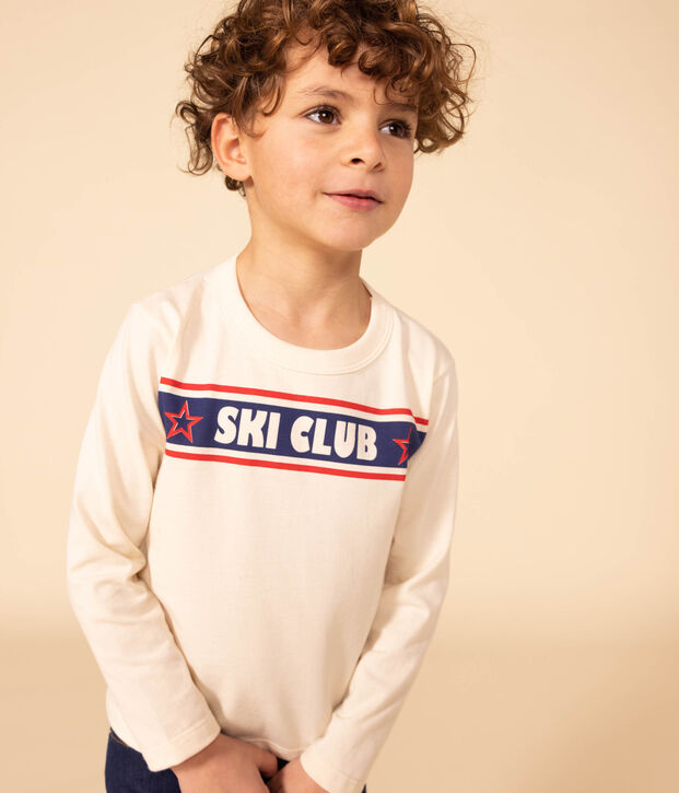 Children's unisex long-sleeved cotton T-shirt Ecru