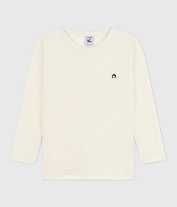 Children's long-sleeved plain wool and cotton t-shirt beige
