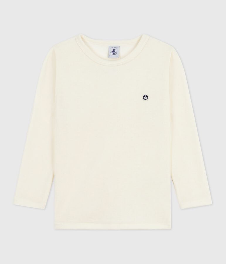 Children's long-sleeved plain wool and cotton t-shirt beige