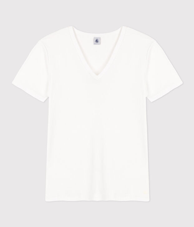 Women's iconic plain short-sleeved rib knit T-shirt white