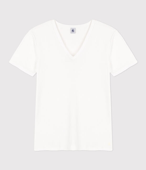 Women's iconic plain short-sleeved rib knit T-shirt ECUME white