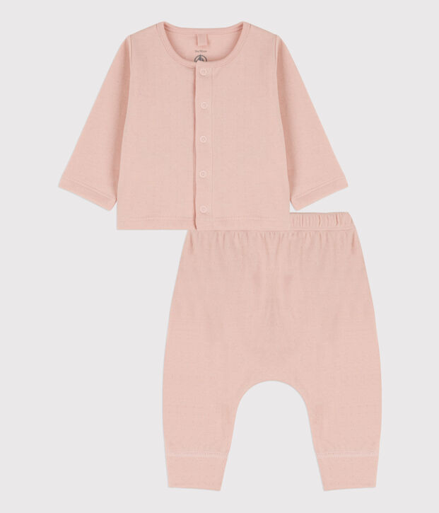 Babies' Organic Plain Tube Knit Clothing - 2-Piece Set pink