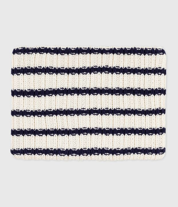 Children's stripy fleece-lined knitted snood blue/blue