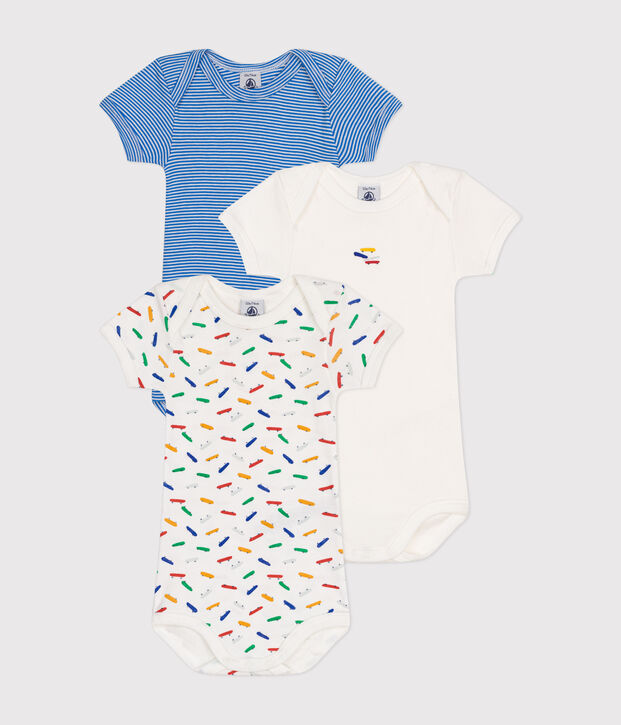 Babies' Short-sleeved Cotton Skate Pattern Bodysuits - 3-Pack multicolor