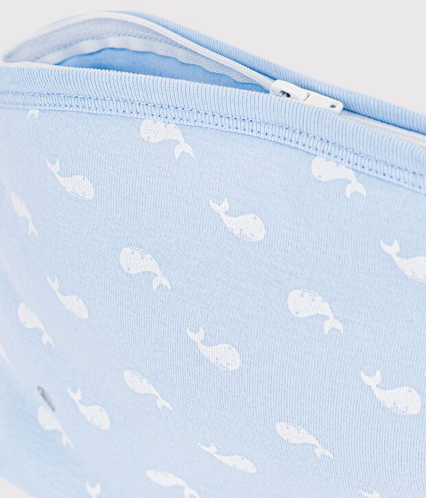 Babies' whale-print cotton bag blue/white