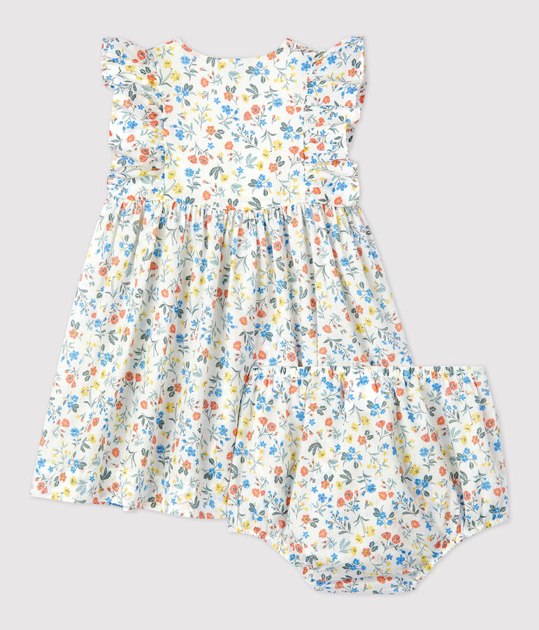 Babies' Poplin Floral Print Dress and Bloomers white/multicolor