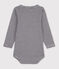 Babies' Stripy Long-Sleeved Cotton Henley Bodysuit SMOKING blue/MARSHMALLOW white