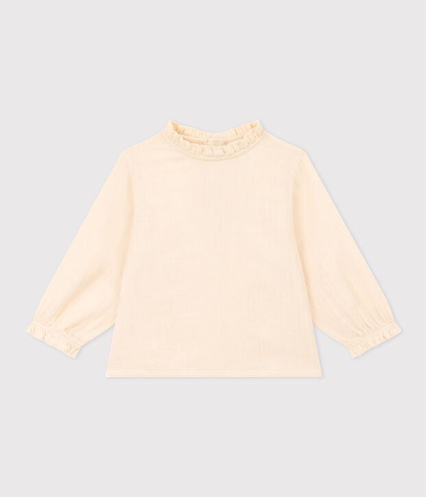 Babies' Long-Sleeved Cotton Gauze Blouse Ecru