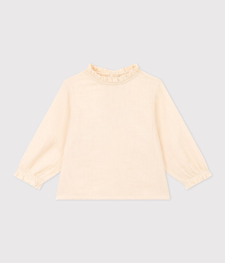 Babies' Long-Sleeved Cotton Gauze Blouse Ecru