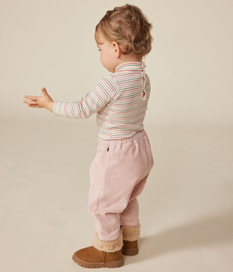 Babies' long-sleeved rollneck cotton bodysuit Ecru/multicolor