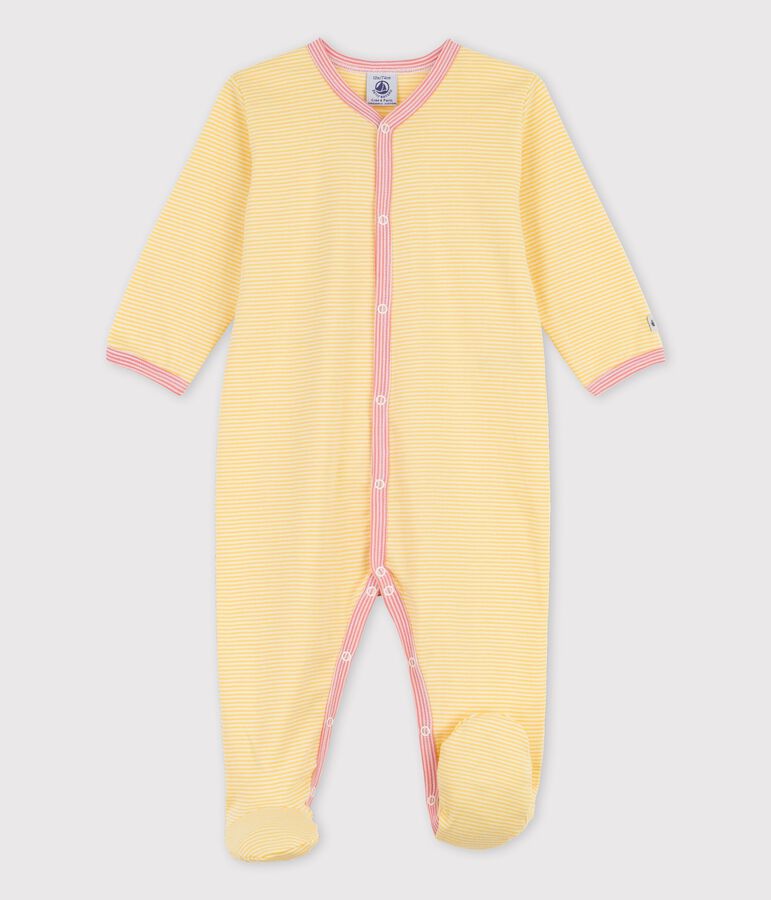 Babies' Stripy Organic Cotton Sleepsuit yellow/white