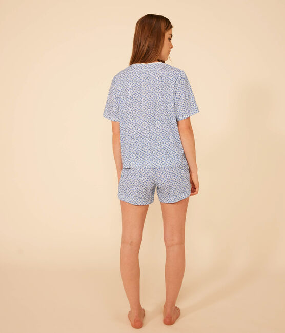 Women's Floral-pattern Cotton Pyjama Shorts and T-shirt MARSHMALLOW blue/INCOGNITO