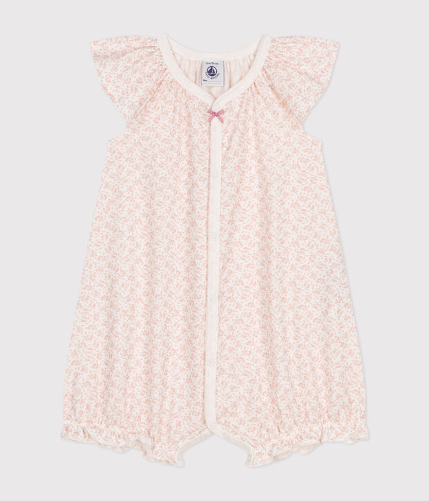 Babies' Floral Print Cotton Playsuit white/pink