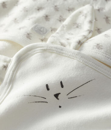 Babies Square Bath Towel Comforter Set In Terry And Tube Knit Marshmallow Multico Petit Bateau