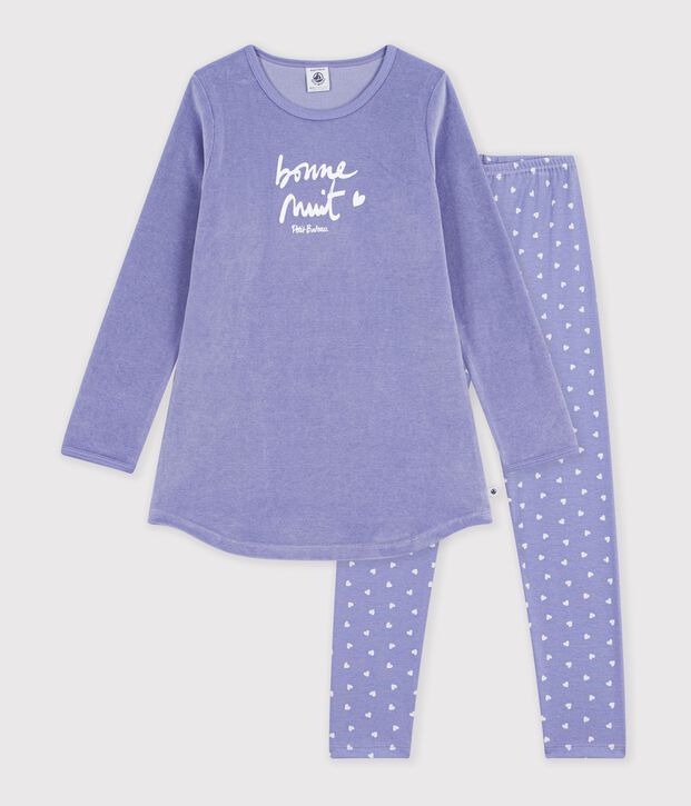 Children's velour nightdress and leggings purple/white