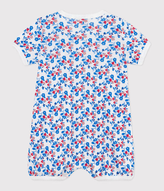 Babies' short floral cotton jumpsuit MARSHMALLOW white/MULTICO white