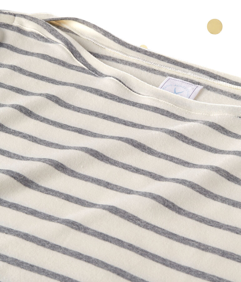 Women's long sleeved body. Petit bateau x Marie-Agn&egrave;s Gillot white/grey