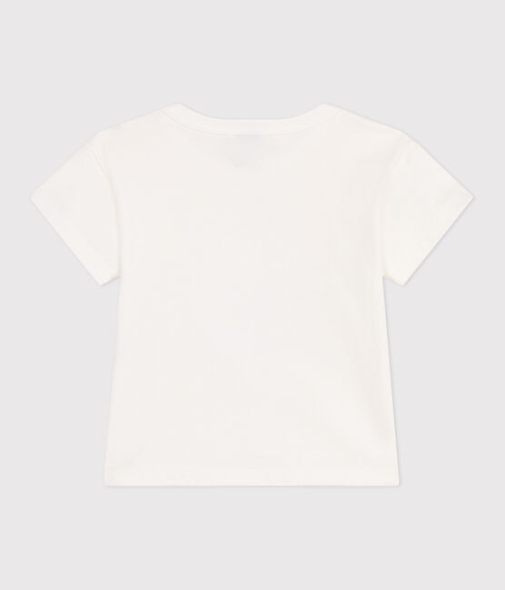 Babies' short-sleeved plain cotton T-shirt MARSHMALLOW white