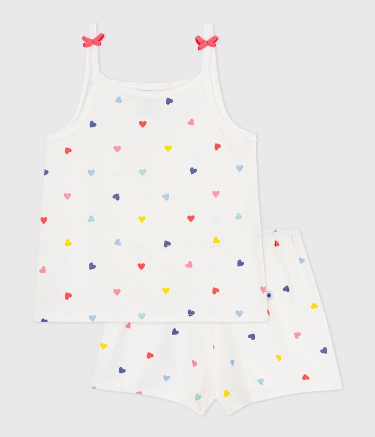 Children's short and strappy heart print cotton pyjamas white/multicolor