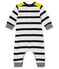 Baby boys' breton striped long all-in-one MARSHMALLOW white/SMOKING blue