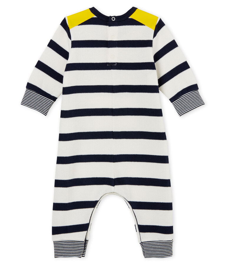 Baby boys' breton striped long all-in-one white/blue