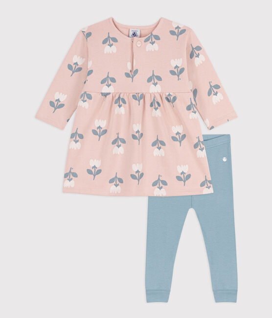 Babies' Printed Fleece Dress With Leggings SALINE pink/MULTICO white