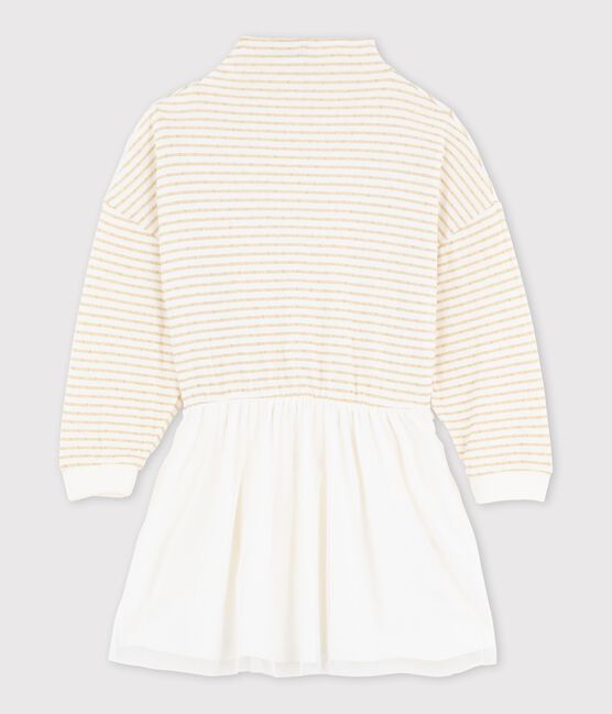 Girl's Long-sleeved Dress MARSHMALLOW white/OR CN yellow