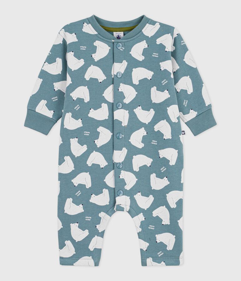 Babies' white bear-print cotton long jumpsuit blue/multicolor