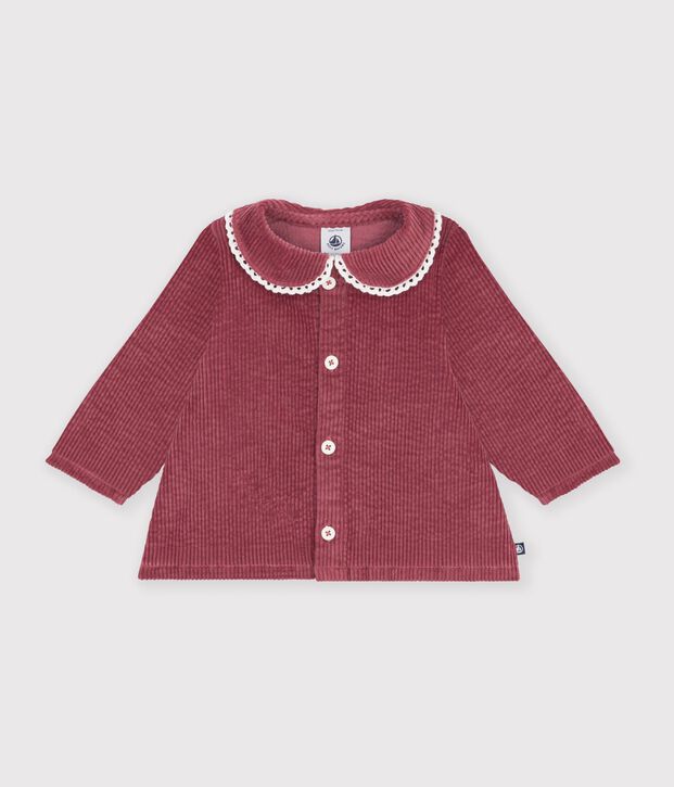 Babies' long-sleeved plain velour blouse pink