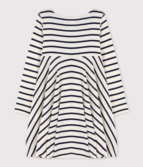 Girl's Long-sleeved Dress COQUILLE beige/SMOKING CN blue