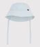 Babies' seersucker sun hat with ties FLO blue/MARSHMALLOW