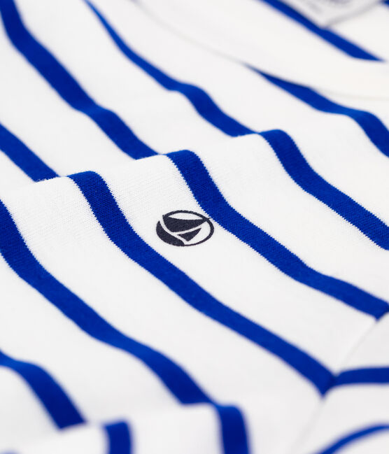 Boys' Stripy Cotton Short Pyjamas MARSHMALLOW white/SURF blue