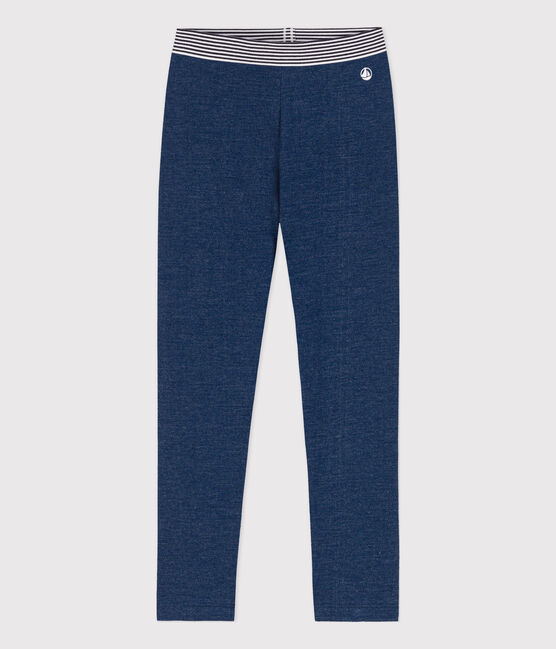 Girls' Denim Effect Fleece Jeggings MEDIEVAL blue/ECRU beige