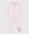 Babies' plain velour pyjama suit with a collar BARELY pink
