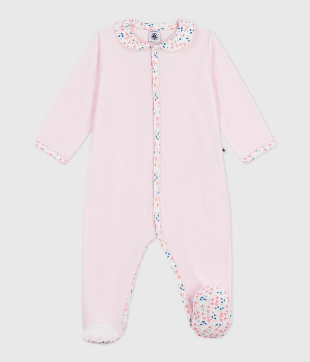 Babies' plain velour pyjama suit with a collar BARELY