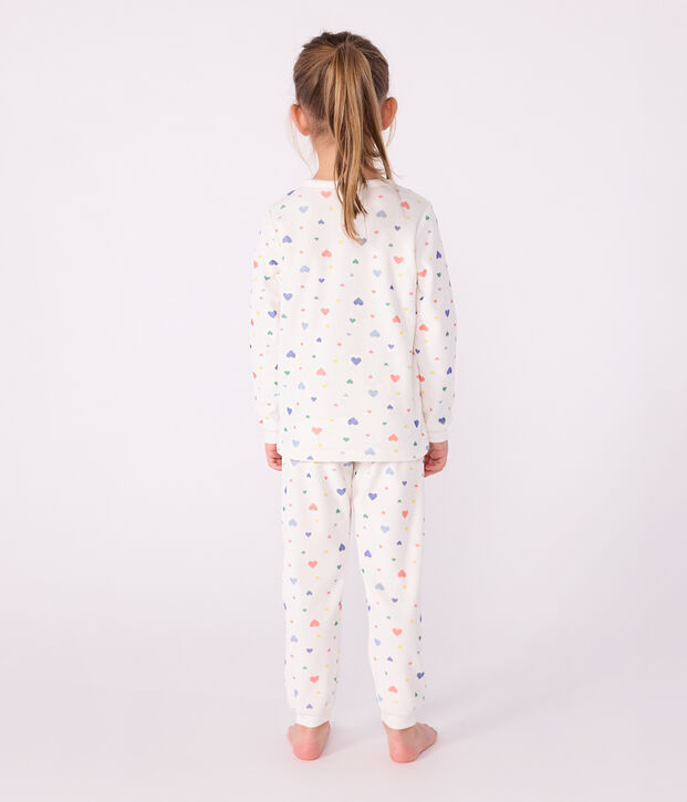 Children's heart-print velour pyjamas white/multicolor