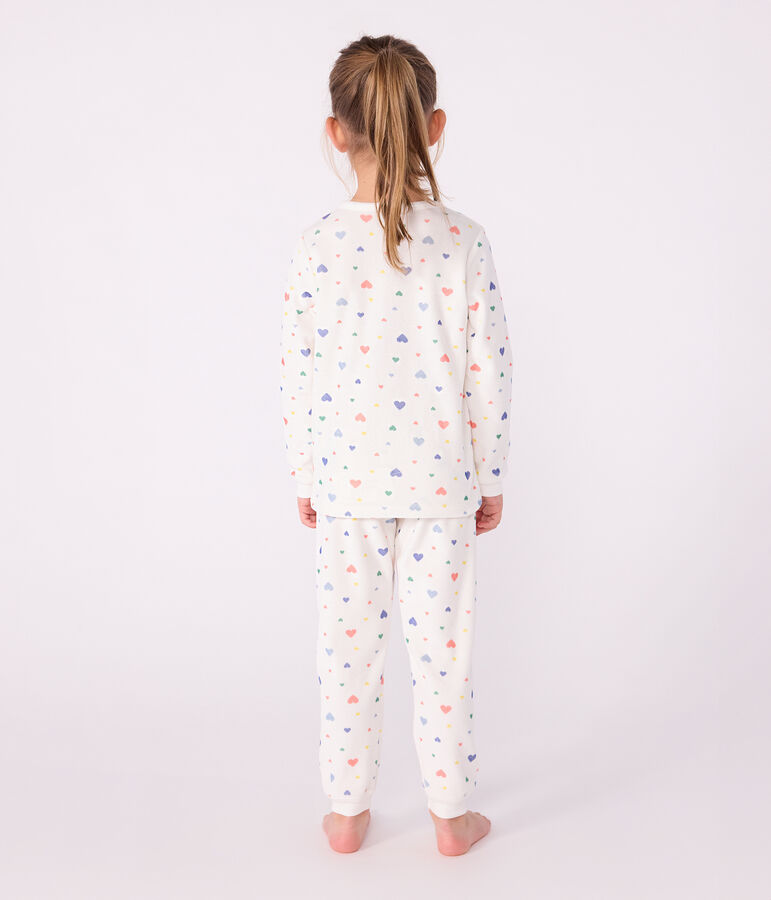 Children's heart-print velour pyjamas white/multicolor