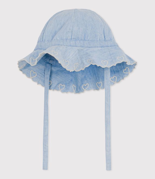 Baby girl's chambray wide brimmed floppy sun hat blue