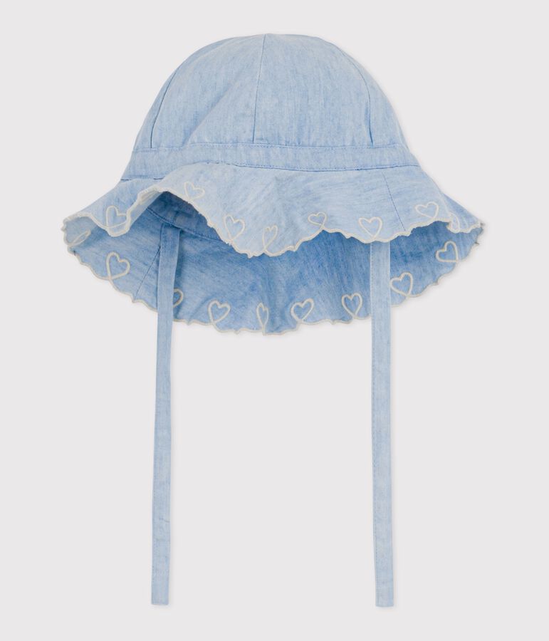 Baby girl's chambray wide brimmed floppy sun hat blue