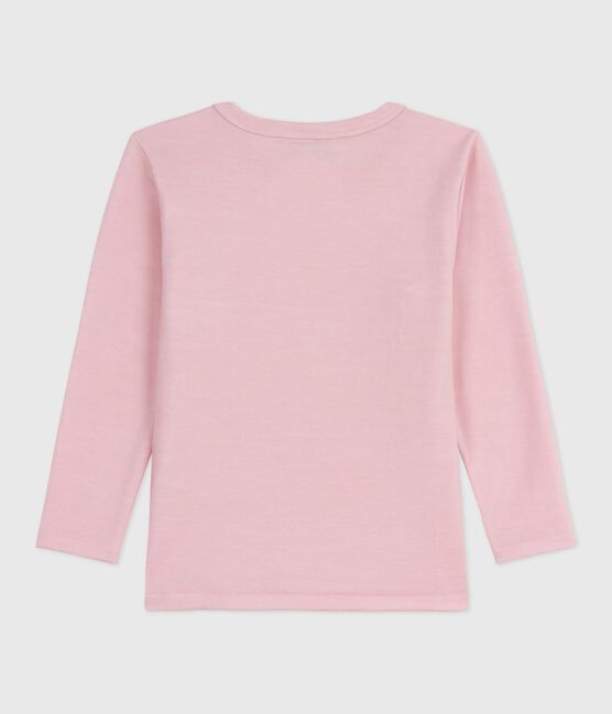 Children's long-sleeved plain wool and cotton t-shirt JOLI pink