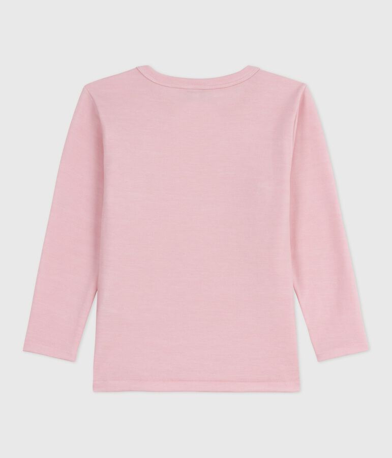 Children's long-sleeved plain wool and cotton t-shirt pink