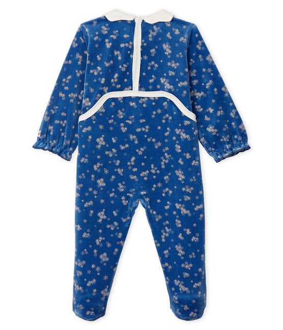 Baby Girls' Velour Sleepsuit MAJOR blue/MARSHMALLOW white