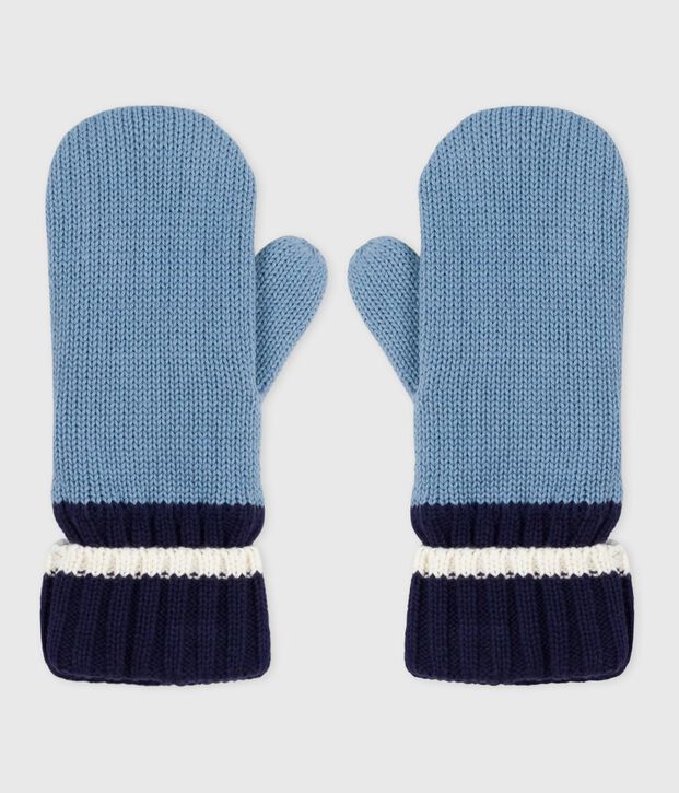 Children's knitted polar fleece-lined mittens blue