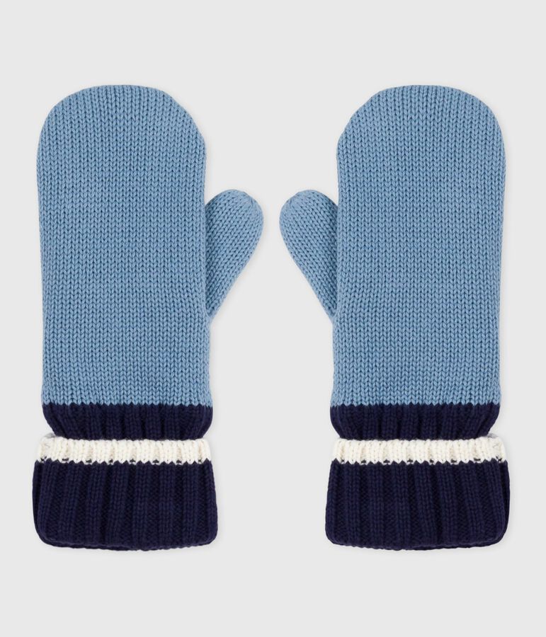 Children's knitted polar fleece-lined mittens blue