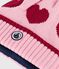 Children's jacquard knitted beanie hat lined in polar fleece pink/red