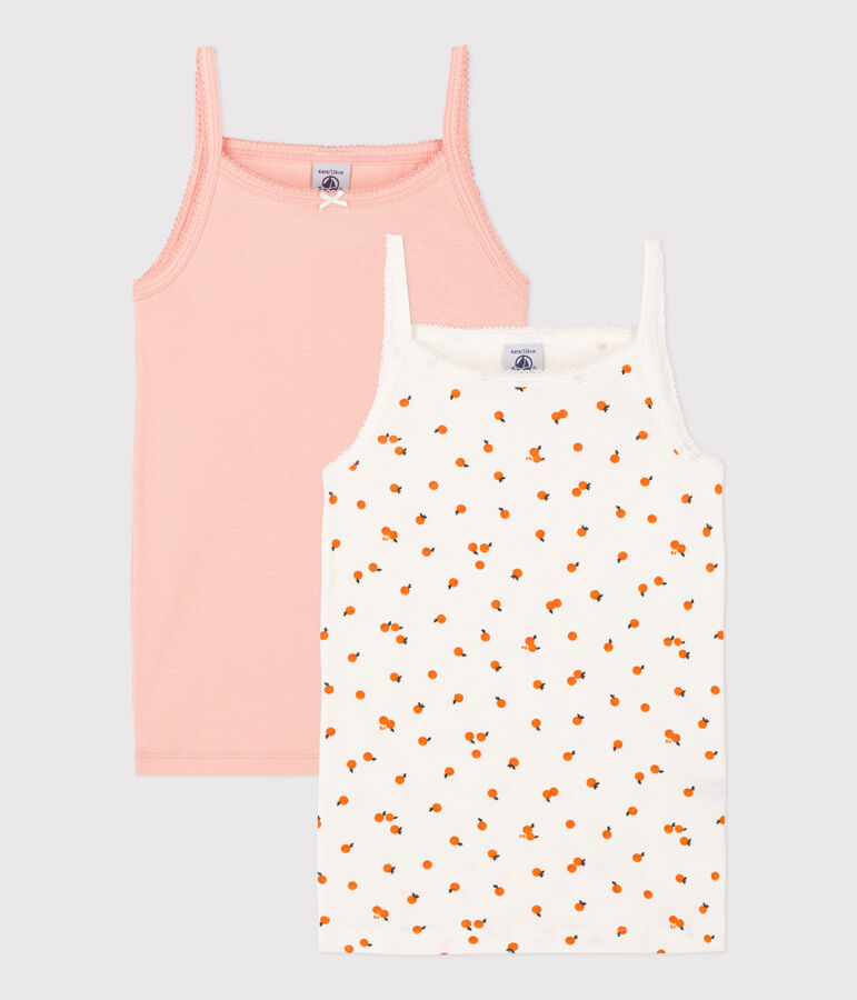 Girls' Orangette Themed Cotton Strappy Vests - 2-Pack multicolor