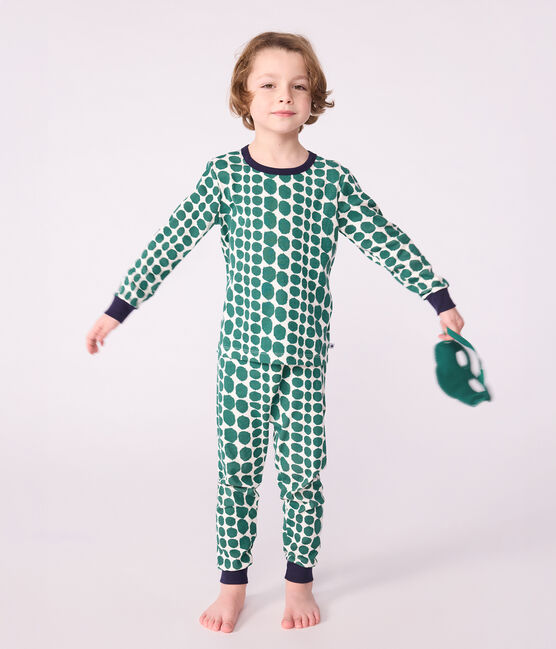 Children's crocodile print cotton fancy dress pyjamas MILK green/EVERGREEN