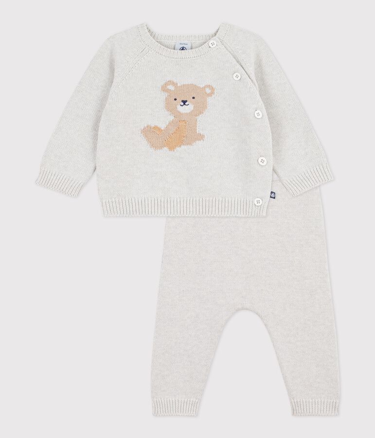 Babies' knitted wool and cotton outfit with a bear design MONTELIMAR CHINE beige