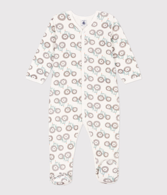 Babies' Velour Tractor Themed Pyjamas MARSHMALLOW white/MULTICO white