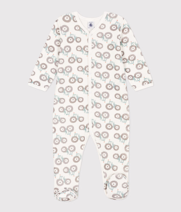 Babies' Velour Tractor Themed Pyjamas white/multicolor